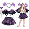 MIVORA Costume Pipistrello Bambina, 4 Pezzi Halloween Costume da Pipistrello per Bambini con Cerchio per Capelli Gonna Tutù Ali Bacchetta Costume Pipistrello Ragazza per Carnevale Cosplay (Viola)
