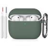 KOKOKA Custodia Case Compatibile con AirPods Pro 3 2025 con Kit di Pulizia, Case Cover Protettiva in Morbido Silicone per AirPods Pro 3ª Generazione con Moschettone, LED Anteriore Visibile, Deep Green