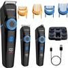BarberBoss Regolabarba da uomo, 3 in 1, per capelli, barba e dettagli, display a LED, 3 testine di taglio, ricarica USB e design impermeabile, kit di toelettatura ricaricabile con quadrante