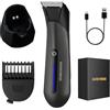 BarberBoss Rifinitore per inguine e corpo da uomo, rasoio impermeabile per testicoli, rifinitore con lama in ceramica e titanio, pettine regolabile, kit per la cura intima da uomo (Nero)