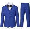 Sliktaa Tuta da bambino, 3 pezzi, con bottone a risvolto, per matrimonio, compleanno, festa, ballo, performance, blazer gilet, pantaloni multicolor, Blu, 7 anni