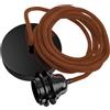 Hoopzi Hang Lampada a Sospensione 1 Lampadina, Cavo in Lino 2,5 m | Portalampada E27 in bachelite, rosone in acciaio, compatibile DCL, camera, soggiorno, cucina, colore lino rosso mattone