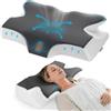 Elviros Cuscino Cervicale per Dormire, Cuscino Cervicale Memory Foam, Cuscino Ergonomico per Adulti, Cuscino Ortopedico per Chi Dorme sul Fianco, sulla Schiena e sulla Pancia, Federa Traspirante Cool