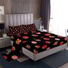 Loussiesd, Parure di lenzuola con fragole, frutti tropicali e fiori neri e rossi, per letto matrimoniale, in stile Kawaii, graziose e carine, per bambine e ragazze, 4 pezzi