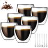 WDKXCN Tazza Vetro Doppia Parete, Set di 6 Tazzine Caffe Vetro con 6 Cucchiai, 80ml Bicchierini Caffè vetro, Tazza Cappuccino, Bicchieri Doppio per Cappuccino Latte, Macchiato, Tè, Latte