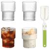 UptVin Set di 4 Bicchieri da Caffè Rigati, Bicchieri-caffè da 300ML, Tazze Trasparenti per Caffè Freddo con Spazzola in Spugna, Bicchieri Impilabili per Cocktail, Whisky, Tè, Soda