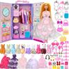 Yutoy Armadio Vestiti Bambole, 63 Pezzi Accessori, Armadio con Vestiti e Accessori, Armadio Bambole, Adatto Bambole Ragazze 11,5 Pollici, Include Bambola, Vestiti, Scarpe, Borse, Appendino （Viola）