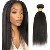 Zeslaerr Human Hair Bundles Yaki Straight Extension #1B Natural Black Color Double Weft Brazilian Virgin Hair Extension Minimal Shedding Unprocessed Perrucche 28 Inch