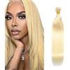 Zeslaerr Human Hair Bundles Straight Extension #613 Light Blonde Brown Color Double Weft Brazilian Virgin Hair Extension Minimal Shedding Unprocessed Perrucche 14 Inch