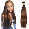 Zeslaerr Human Hair Bundles Straight Extension P430 Highlight Brown Color Double Weft Brazilian Virgin Hair Extension Minimal Shedding Unprocessed Perrucche 10 Inch