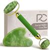 Rena Chris Gua Sha e Rullo di Giada per il Viso, Massaggiatore Viso Lifting e Pietra Guasha, Scolpire la Mascella e Ridurre le Borse, Idea Regalo Perfetta, Bellezza e Skin Care Kit(Verde)