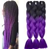 SEGO Treccine Extension Ombre Africane Treccia Finta Capelli Fibre Lunga 60cm Afro Braiding Hair Ombre Colorate Donna Bambina 300g, 3 Fasce/Pack, #19 Nero/Viola