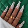 RUNRAYAY 24 Pezzi Bianco Swirl Press On Nails Long Bara, Wave Ballerina Unghie Finte con Design, Unghie Finte Acriliche per Donne e Ragazze