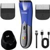 BarberBoss Rifinitore per uomo per corpo e zone intime, tagliacapelli blu ricaricabile per peli pubici con velocità turbo, USB-C, display LED e design impermeabile