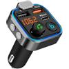 NK Trasmettitore FM per auto Bluetooth 5.0-3 Porte di Ricarica: x 2 USB QC3.0 + x1 PD 3.0 Tipo C 20W, Vivavoce, Cancellazione del Rumore, Ricarica Rapida, Pulsante B: Bassi Profondi Hi-Fi (Vivavoce)