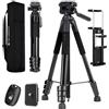 K&F Concept Treppiede Fotocamera e Smartphone 172cm, Treppiede Leggero in Alluminio S254A3+BV01 con Telecomando Bluetooth/Borsa/Clip 2-in-1, Cavalletto Fotografico per Canon Nikon Sony/DSLR/iPhone