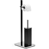 Relaxdays Piantana da Bagno HxLxP: 73 x 21,5 x 27,5 cm Porta Carta Igienica Scopino Contenitore Spazzolone Plastica Nero