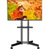 BONTEC Supporto TV da Pavimento con Ruote per TV LCD LED OLED da 32-85 Pollici, Ripiano Regolabile in Altezza, Max VESA 600x400mm, Capacità 55kg, Carrello Porta TV con Sistema di Gestione dei Cavi