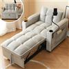 HOXINBLY Divano Letto Estraibile 3 in 1, Divano Imbottito con portabicchieri e Supporto, Poltrona per Piccoli spazi, Grigio Bianco Anticato 83x167x76 cm
