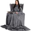 JEDWKFA Coperta con Maniche, Coperta Indossabile, Plaid con Maniche, Coperta Divano, Morbido e Caldo, Tasca Grande, Plaid con Maniche per Uomini e Donne, 170 X 200 CM, Grigio