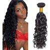 Zeslaerr Human Hair Bundles Water Wave Extension #1B Natural Black Color Double Weft Brazilian Virgin Hair Extension Minimal Shedding Unprocessed Perrucche 30 Inch