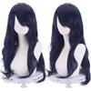 Colorful panda Parrucca cosplay ondulata lunga 28 pollici/70 cm per donne, capelli pieni con pony lunghi ricci parrucca sintetica per ragazze, anime cosplay Halloween costume party parrucca (blu scuro