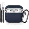 AOTUAO Custodia Compatibile con AirPods PRO 3a Generazione Case Cover con Kit di Pulizia, Case Protettiva Antiurto in Silicone per AirPods PRO 3 Custodia con Moschettone, Midnight Blue