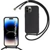 Belzsxy Cover per iPhone 14 Pro Max con Cordino, Custodia con Laccio Collana Tracolla Collo Liquido Silicone Antiurto TPU Antiurto AntiGraffio Case,Nero