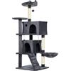 PawHut Albero per Gatti Alto 140 cm con 2 Casette, Lettino e Amaca per 2-3 Gatti, Rivestimento Peluche, Grigio | Aosom Italy