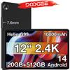 Doogee T40 Pro Tablet 12 pollici Ips 2.4K 20Gb(8+12) 512Gb Helio G99 6Nm 10800Mah 18W Carica Quad Altoparlante 7.6mm Ultra-Sottile Android 14 - 8Gb 512Gb Black