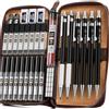 Nicpro 6 pezzi matite meccanica in custodia pelle, portamine da disegno artistico 0,3, 0,5, 0,7, 0,9 mm e 2 mm per schizzi e scrittura, porta mine con 18 ricariche di mine (6B 4B 2B HB 2H 4H Colori)
