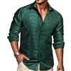 Ailisus Camicie Vintage Paisley da Uomo a Maniche Lunghe, Camicia da Festa, Disco, Lucida, Casual, Floreale, Setosa, Costume da Designer, Modello Unico, Nero lucido, XL