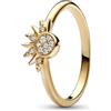 PANDORA Anello Moments con sole brillante placcato in oro 14k con zirconi cubici trasparenti, 60