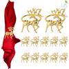 NZZVNZ 12 Pezzi Portatovaglioli natalizi, Portatovaglioli con Renne di Natal, Portatovaglioli da Tavola per Matrimoni, Natale, Decorazioni da Tavola (Oro)