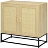 HOMCOM Credenza bassa in stile bohémien con armadio a 2 ante - rattan intrecciato - ripiano regolabile in altezza - 80 x 40 x 80 cm naturale