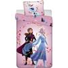 Jerry Fabrics Frozen Anna Elsa - Biancheria da letto per bambini, copripiumino singolo 140 x 200 cm e federa 50 x 70 cm, 100% cotone, colore: viola