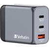 Verbatim GaN Charger 65 W 3 Porte USB-C Caricabatterie Power Adapter con 2 x USB-C e 1 x USB-A, caricatore rapido multipresa per Apple MacBook, Notebook, iPad, iPhone, Samsung e Co