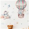 Ambiance Sticker Stickersnews - Adesivo da parete per bambini - Decorazione da parete per cameretta bambini, motivo: mongolfiera e animali pilota, H90 x L60 cm