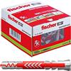 Fischer 538240 100 Tasselli Lunghi Duopower Universali per il Fissaggio di Mensole, Pensili, Staffe Porta Tv su Muro e Cartongesso, Grigio/Rosso, 6 x 50 cm