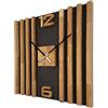 FLEXISTYLE Orologio da parete grande in legno lamellari SQ 60 cm effetto legno nero rovere 3D moderno senza ticchettio soggiorno … (nero/rovere)