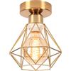 iDEGU Plafoniera Vintage 16CM Lampada da Soffitto Industriale in Metallo E27 Luci a Soffitto Design Gabbia Retrò Lampadario a Soffitto per Camera da Letto, Corridoio, Cucina, Soggiorno (Oro)