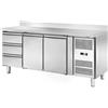 Tavolo Refrigerato con alzatina 2 porte e 3 Cassetti, 420 Lt. Acciaio inox. -2°/+8°C. - Cm. 179,5x70x85H. *linea E*