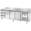 Tavolo Refrigerato con alzatina 3 porte e 3 cassetti, 560 Lt. Acciaio inox. -2°/+8°C. - Cm. 223x70x85H. *linea E*