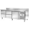 Tavolo Refrigerato con alzatina 1 porta e 4 Cassetti, 420 Lt. Acciaio inox. -2°/+8°C. - Cm. 179,5x70x85H. * linea E*