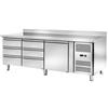 Tavolo Refrigerato con alzatina 1 porta e 6 Cassetti, 420 Lt. Acciaio inox. -2°/+8°C. - Cm. 179,5x70x85H.