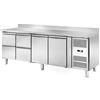 Tavolo Refrigerato con alzatina 2 porte e 2 cassetti, 560 Lt. Acciaio inox. -2°/+8°C. - Cm. 223x70x85H. * Linea E *