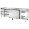 Tavolo Refrigerato 2 porte e 6 cassetti, 560 Lt. Acciaio inox. -2°/+8°C. - Cm. 223x70x85H. * Linea E *