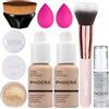 Hilareco PHOERA Fondotinta coprente completo, set trucco PHOERA, con primer, cipria, pennelli trucco Kabuki, pennello per cipria, 2 spugne per trucco (102 Nude, 30 g (Confezione da 1))