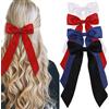 TELAIN Fiocchi per capelli in nero, bianco e rosso, grandi fiocchi di raso con estremità lunghe, eleganti fermagli per donne e ragazze