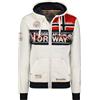 Geographical Norway Flyer Felpa con Cappuccio Regolabile Bianco Misto Cotone, Unisex Uomo, Chiusura Full Zip, 3XL
